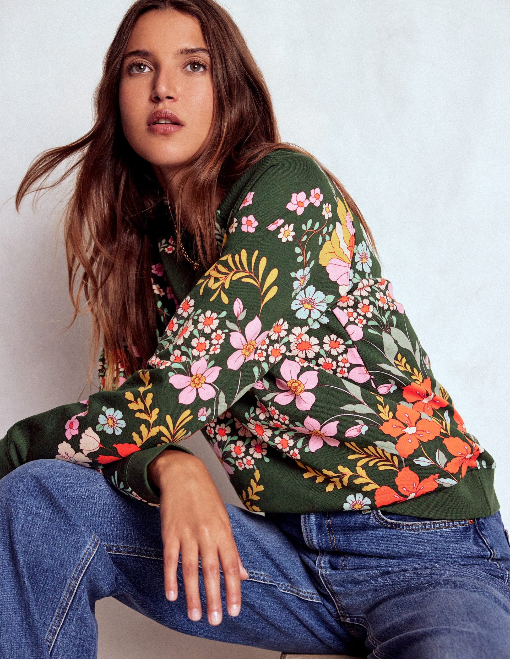 Rosa Printed Sweatshirt-Forest, Flourishing Garden-2