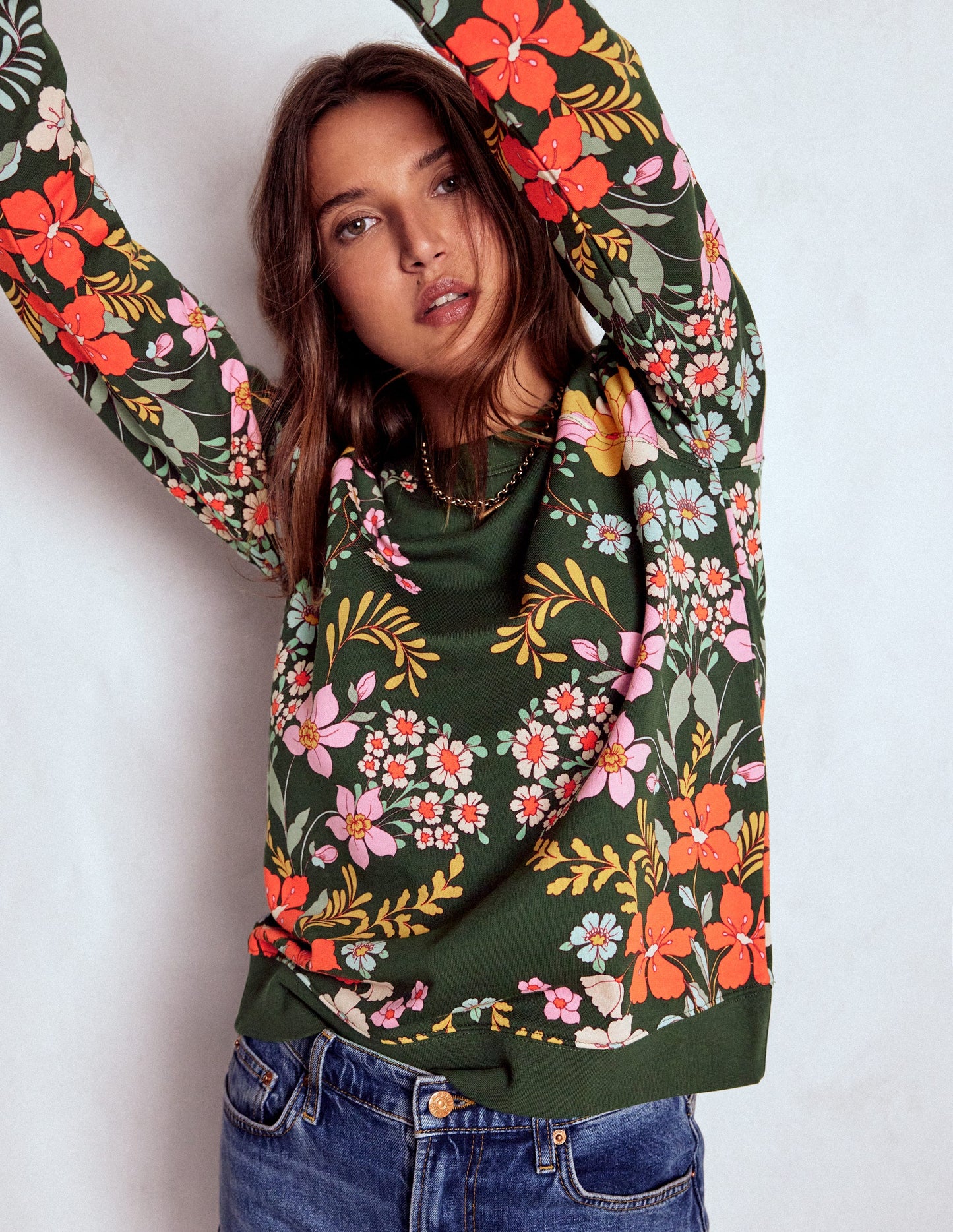 Rosa Printed Sweatshirt-Forest, Flourishing Garden
