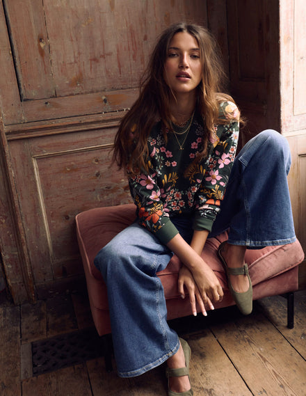 Rosa Printed Sweatshirt-Forest, Flourishing Garden