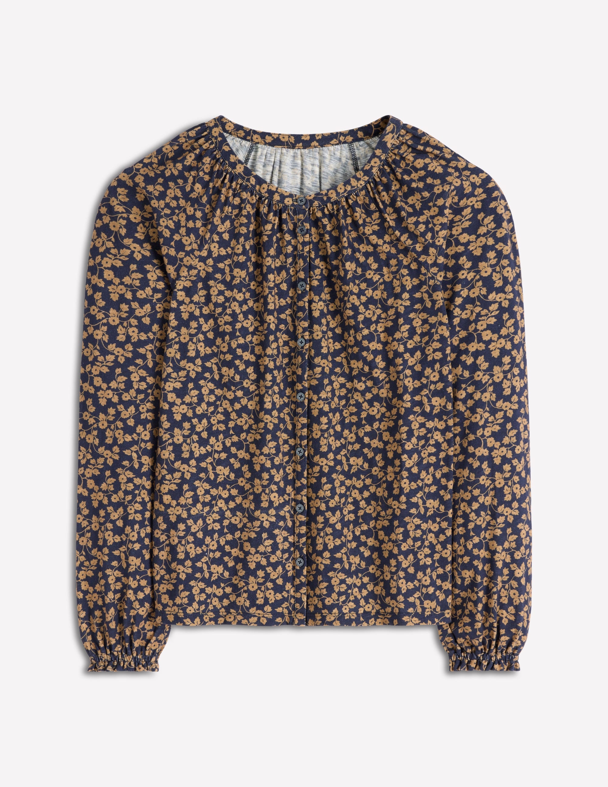 Isla Long Sleeve Jersey Shirt-Hazelnut Brown, Delicate Vine - Image 5