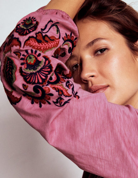 Alma Embroidered Shirt-Ash Rose