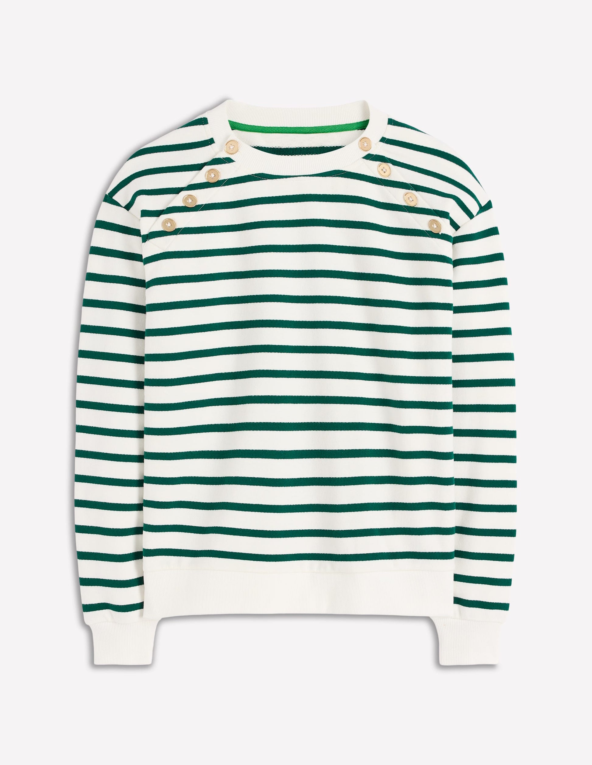 Button Detail Sweatshirt-Emerald Night, Ivory-5