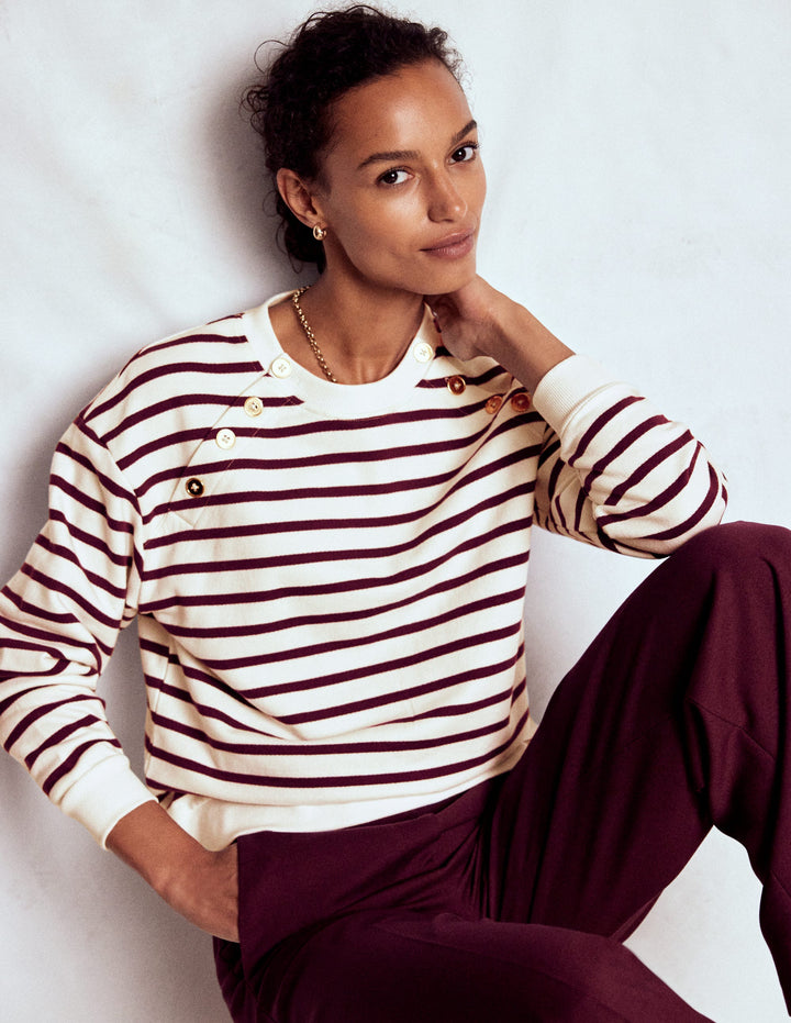 Button Detail Sweatshirt-Deep Wisteria, Ivory