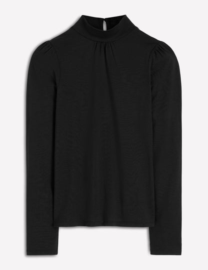Puff Shoulder Jersey Top-Black-5