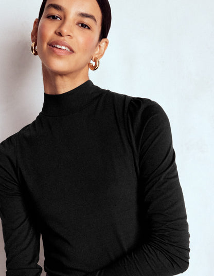 Puff Shoulder Jersey Top-Black-2