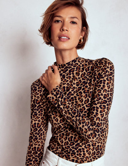 Puff Shoulder Jersey Top-Multi, Cheetah Pop-1