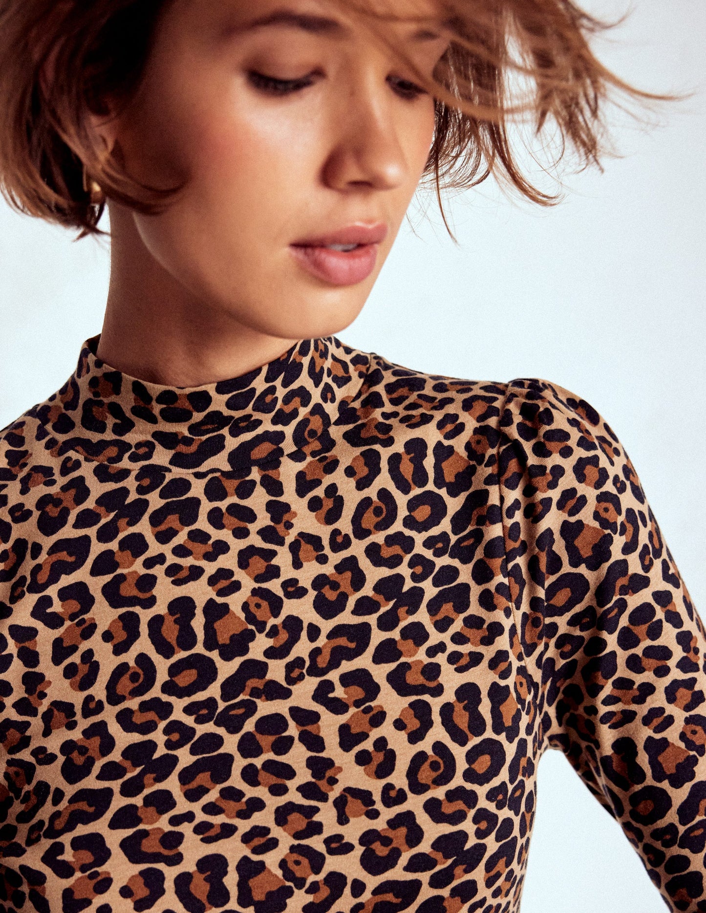 Puff Shoulder Jersey Top-Multi, Cheetah Pop