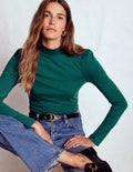 Puff Shoulder Jersey Top-Emerald Night