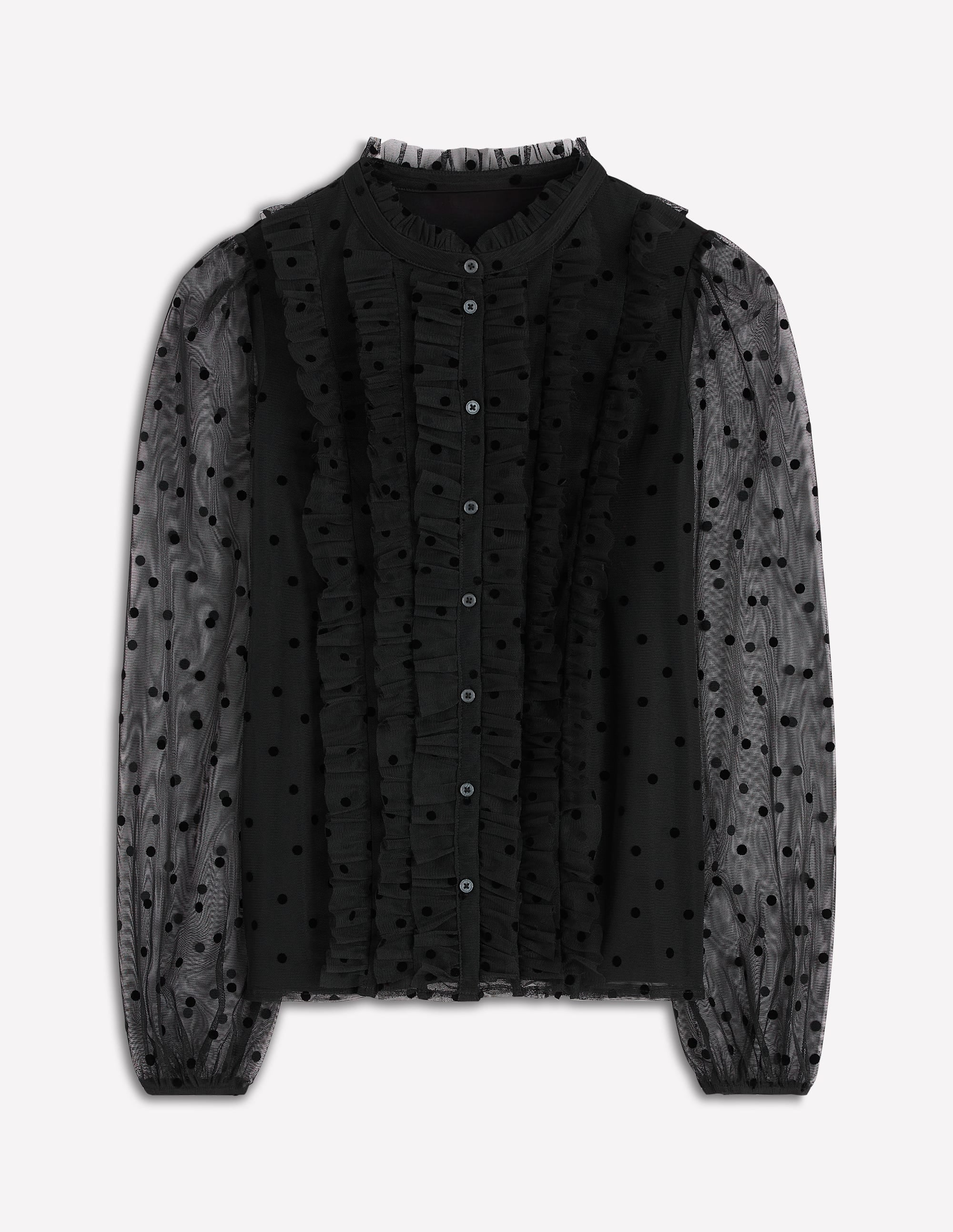 Frilled Tulle Blouse-Black - Image 6