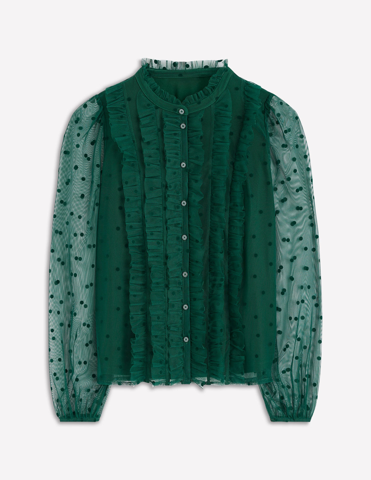 Frilled Tulle Blouse-Emerald Night - Image 5