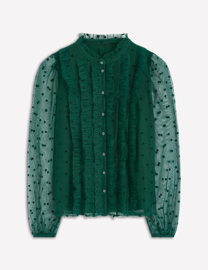 Frilled Tulle Blouse-Emerald Night-6