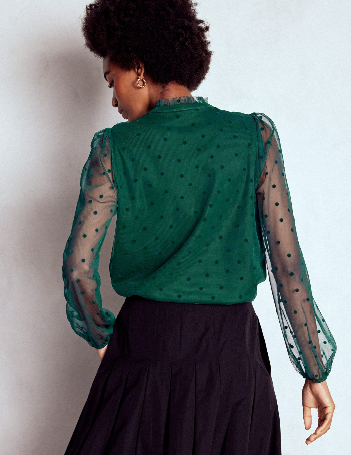 Frilled Tulle Blouse-Emerald Night - Image 4