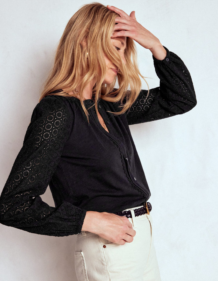 Eden Broderie Jersey Shirt-Black