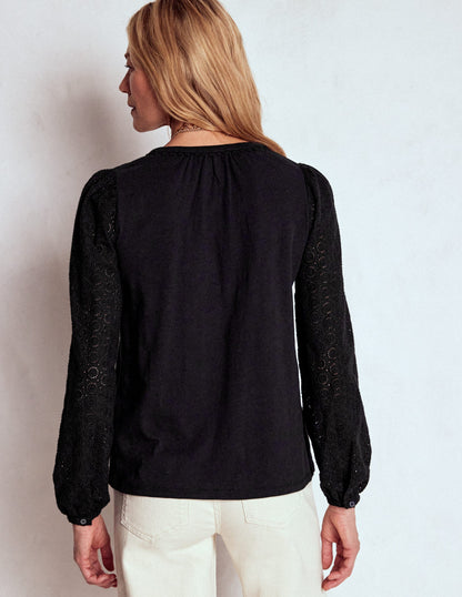 Eden Broderie Jersey Shirt-Black-3