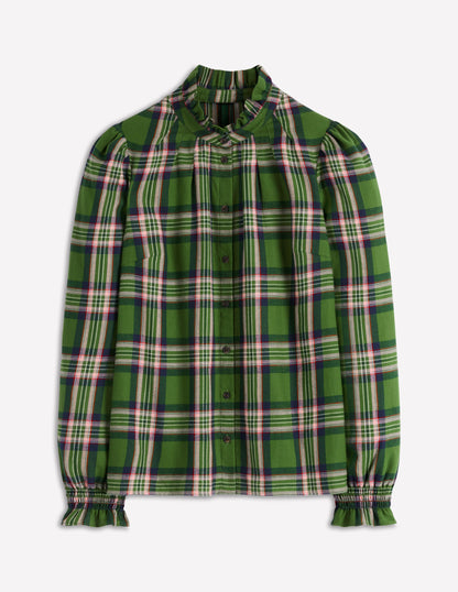 Lorna Brushed Cotton Top-Green, Navy & Pink Check-6