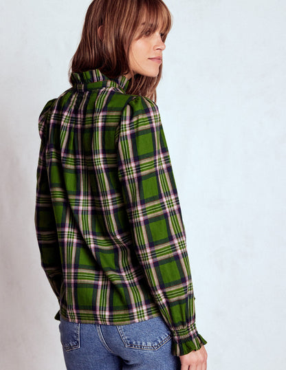 Lorna Brushed Cotton Top-Green, Navy & Pink Check-3