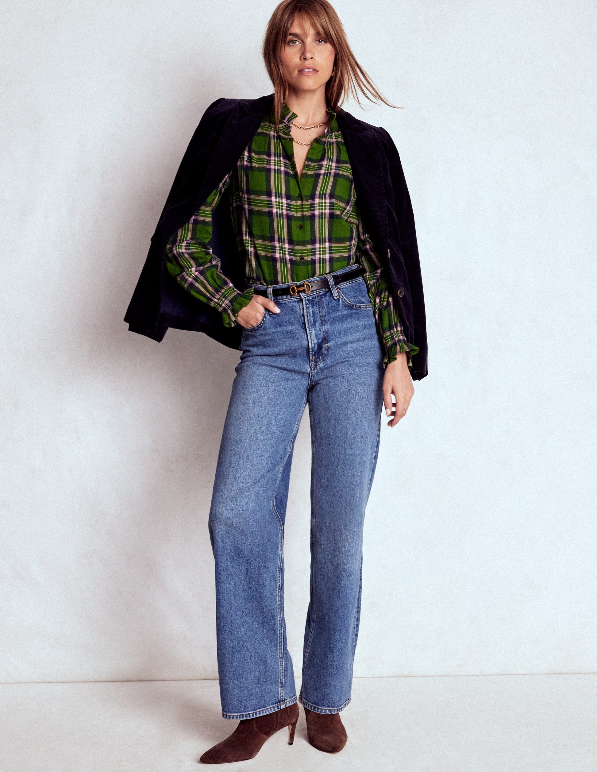 Lorna Brushed Cotton Top-Green, Navy & Pink Check-4