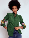 Lorna Cord Top-Hunter Green Embroidered
