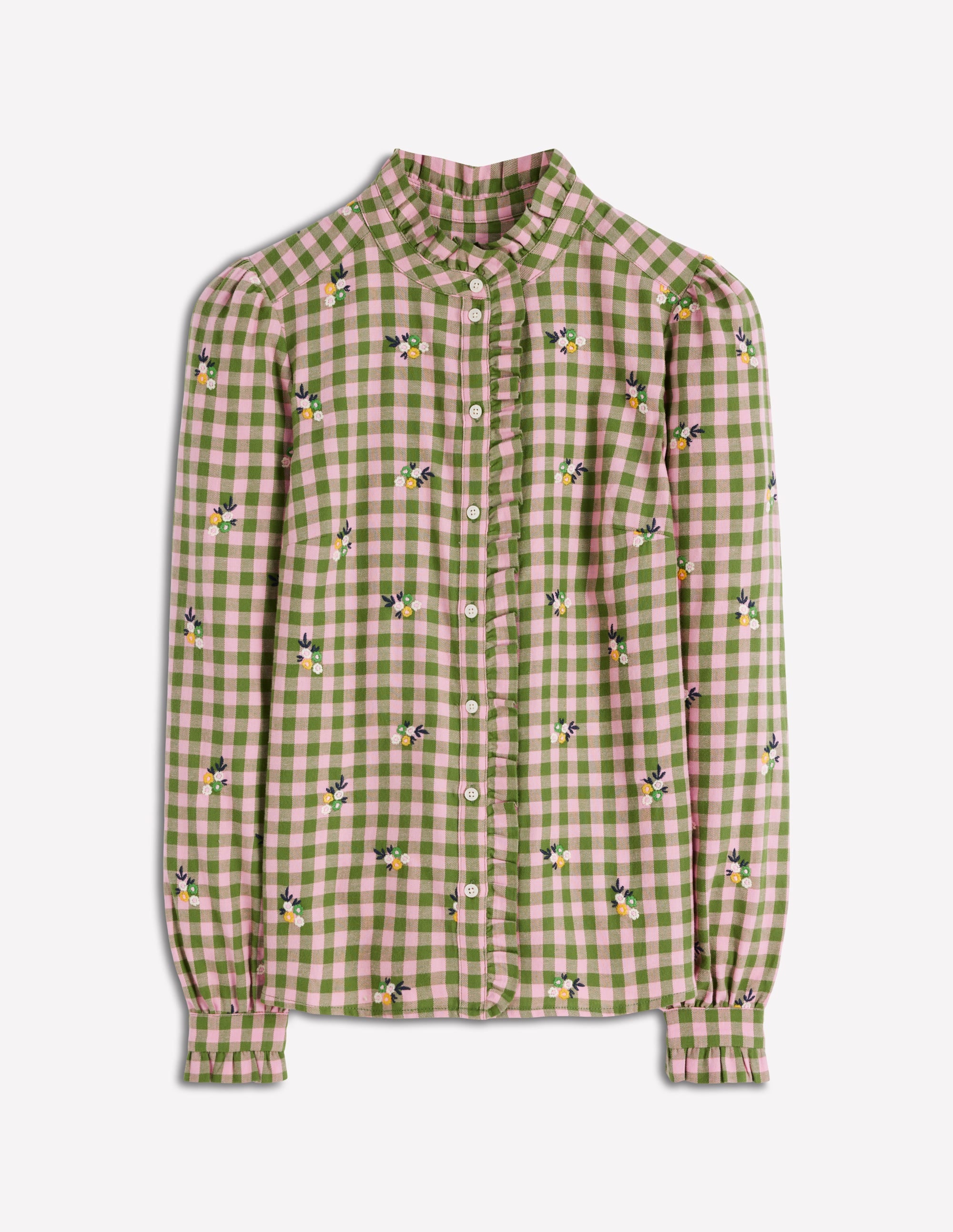 Helena Brushed Cotton Top-Green and Pink Floral Check - Image 5