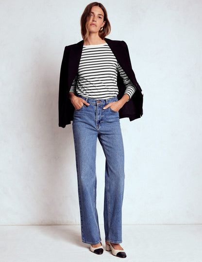 Olivia Long Sleeve Breton-Ivory, Black-1