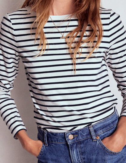Olivia Long Sleeve Breton-Ivory, Navy-2