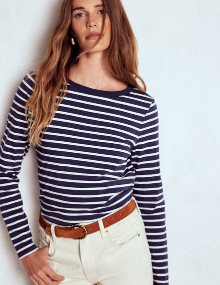 Olivia Long Sleeve Breton-Navy, Ivory