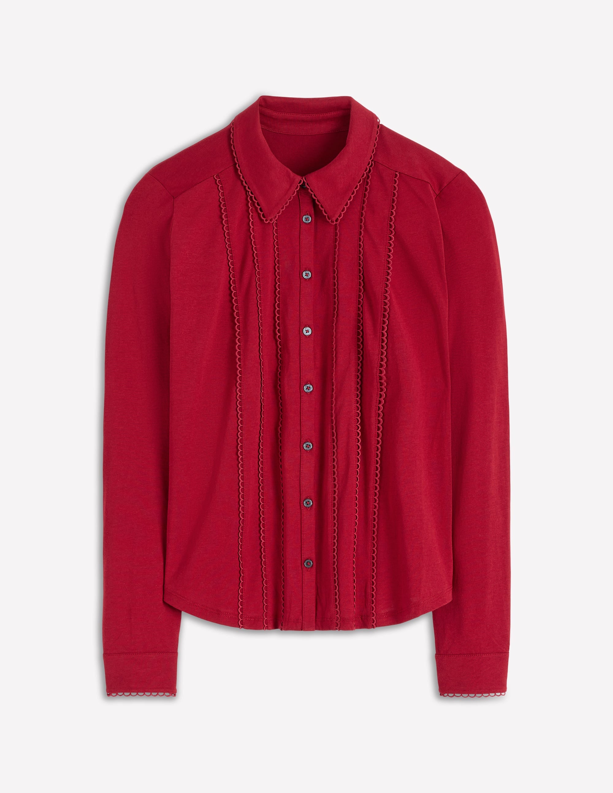 Picot Trim Jersey Shirt-Crimson Red - Image 5