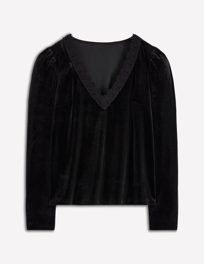 Flora V-neck Velvet Top-Black-5
