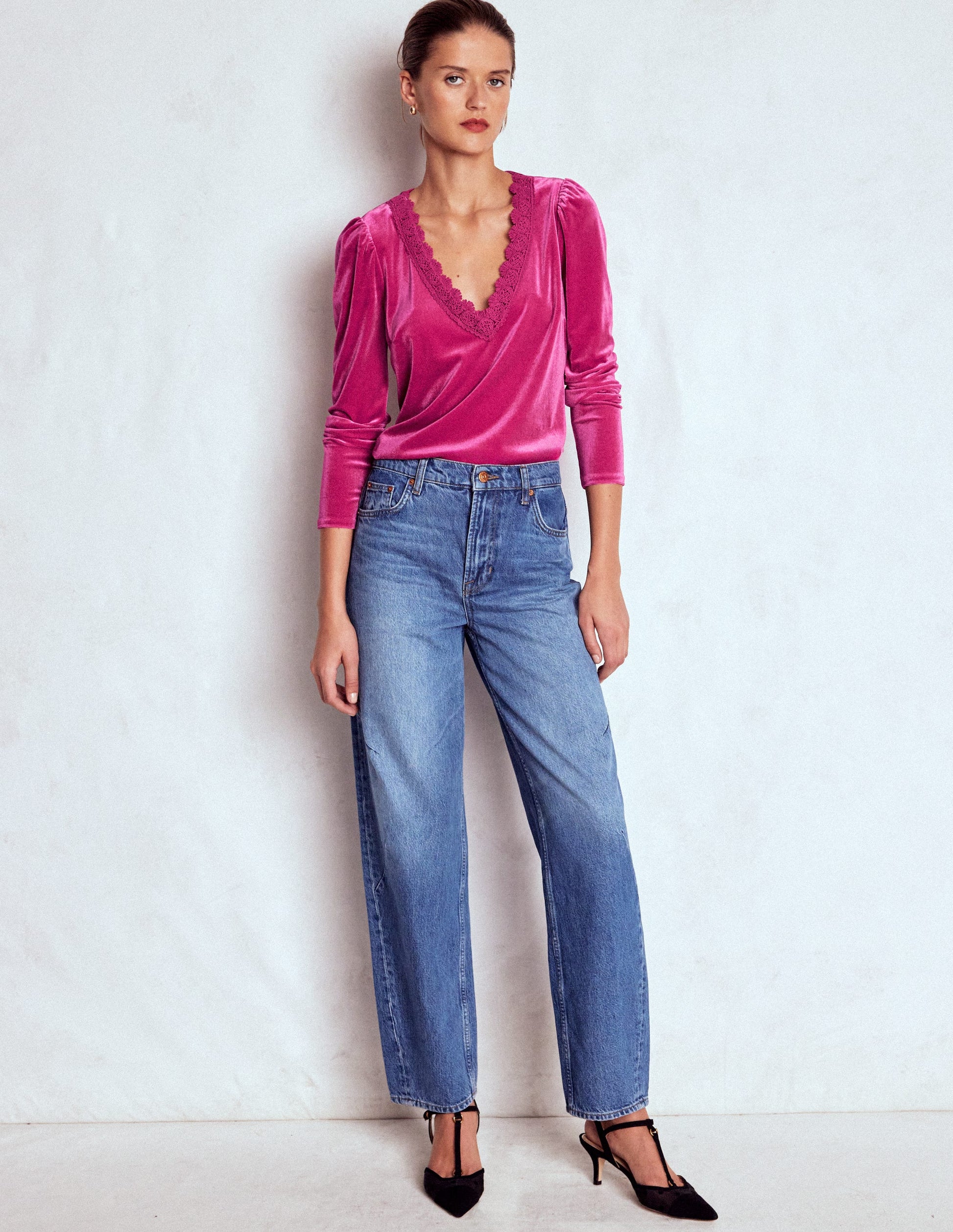 Flora V-neck Velvet Top-Cherry Jam-4