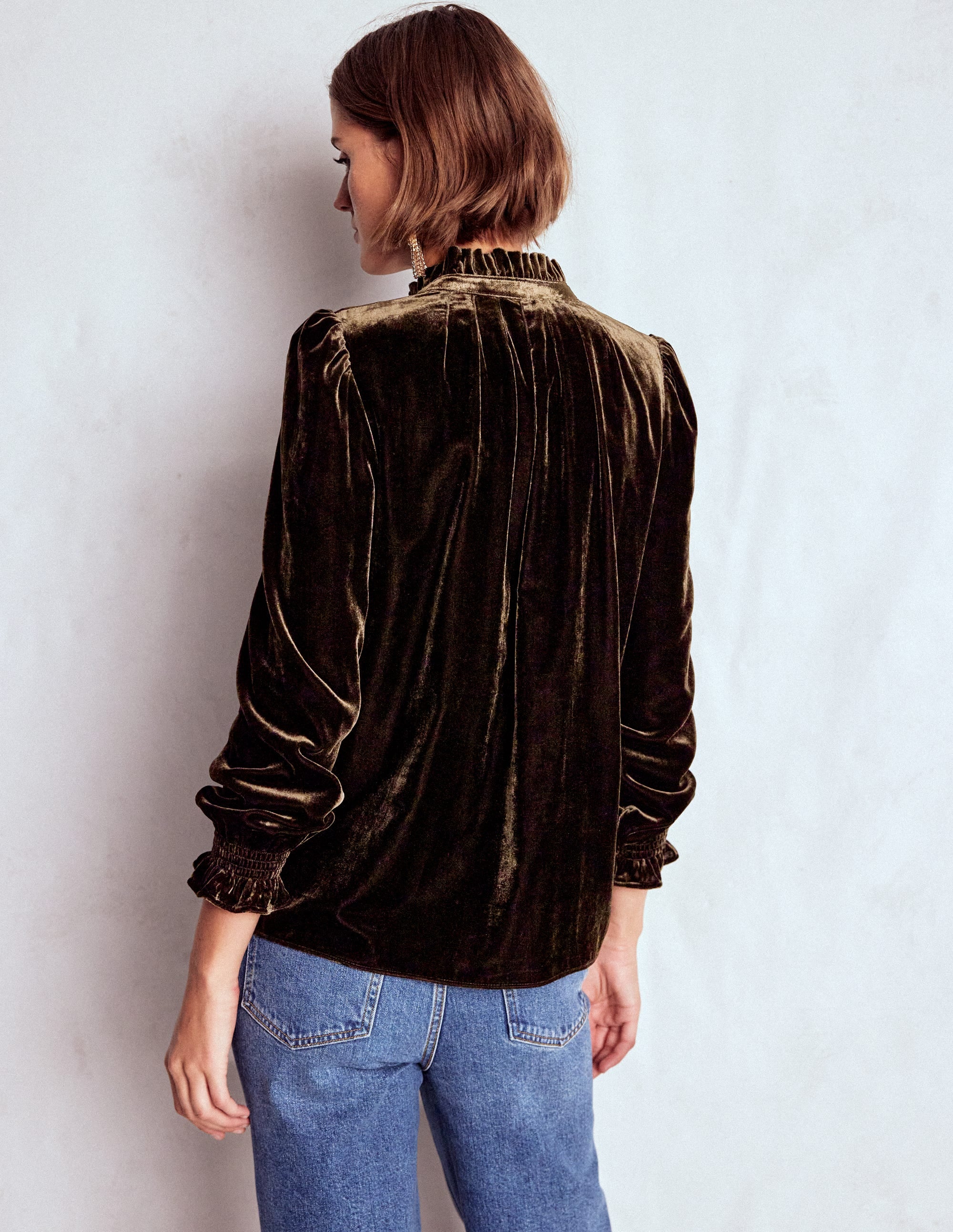 Lorna Pleat Neck Velvet Top-Espresso - Image 3