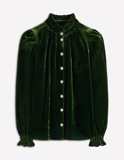 Lorna Pleat Neck Velvet Top-Green Fir-6