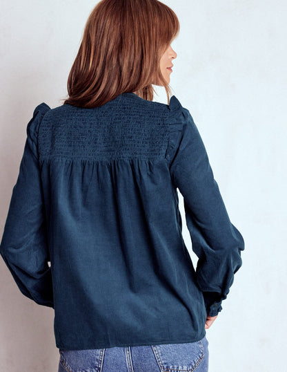 Smocked Yoke Cord Top-Midnight Ocean-3