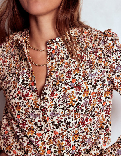 Smocked Yoke Cord Top-Ivory Floral-3
