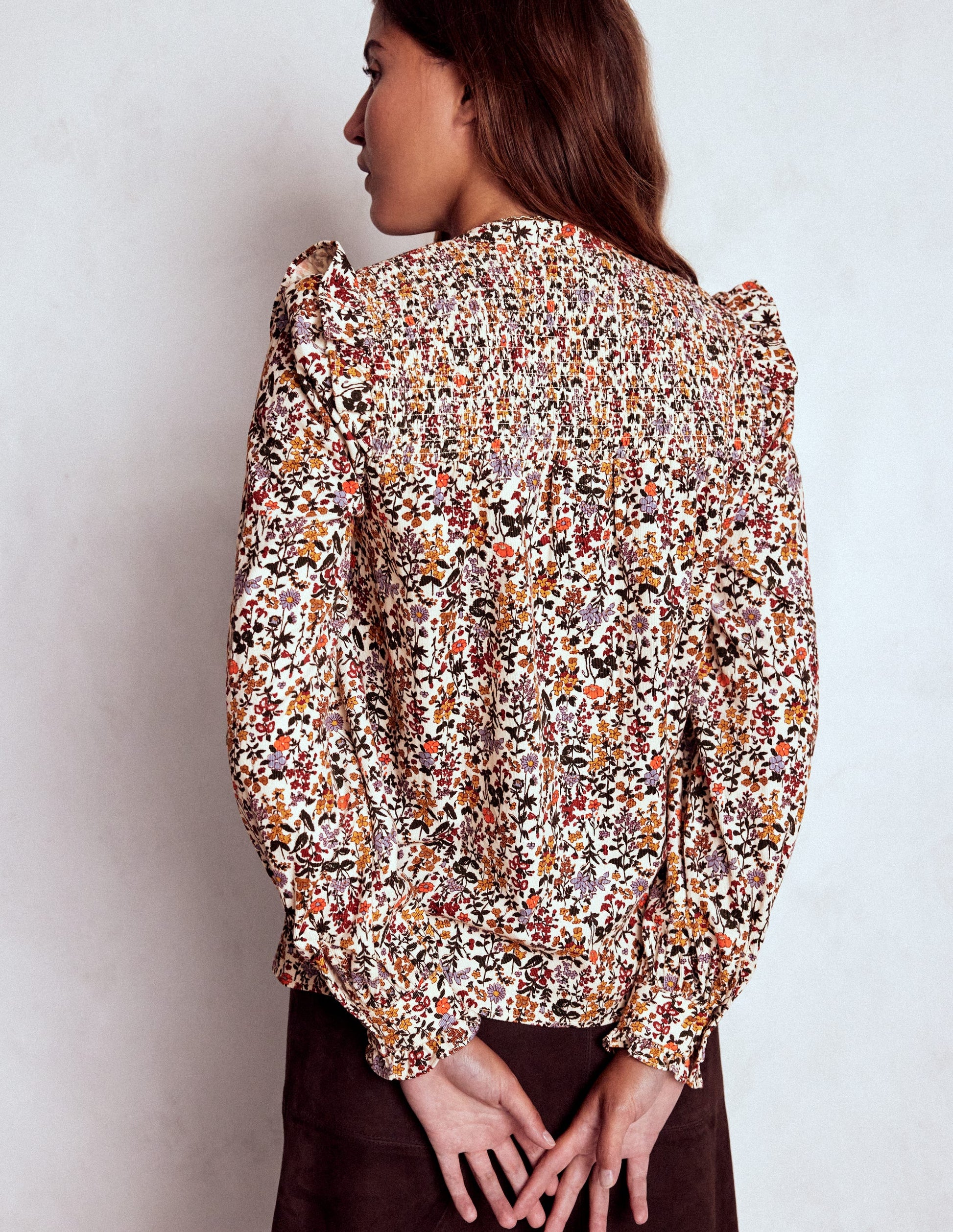 Smocked Yoke Cord Top-Ivory Floral-4
