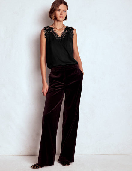 Silk-blend Lace Trim Cami Top-Black