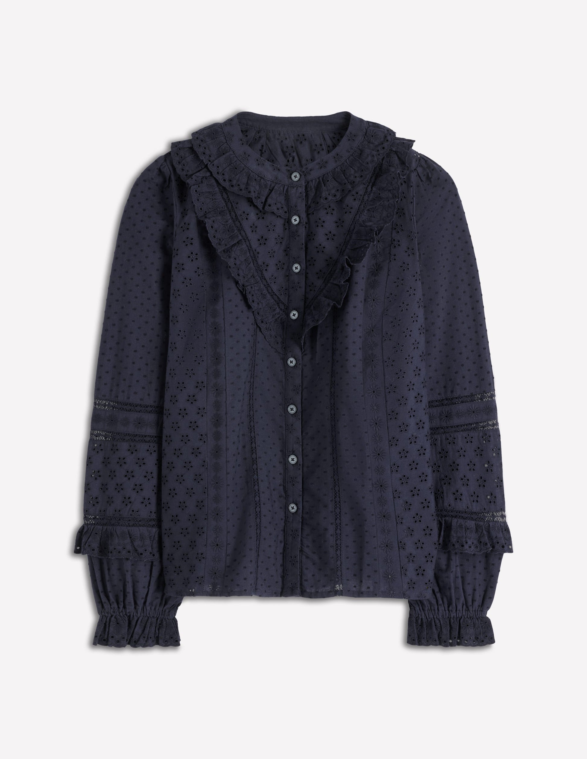 Broderie Ruffle Top-Navy-5