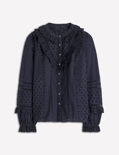Broderie Ruffle Top-Navy-5