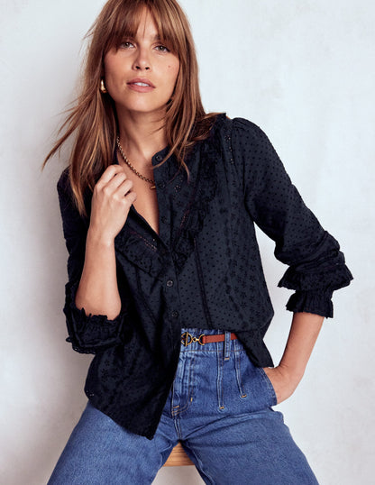 Broderie Ruffle Top-Navy-1