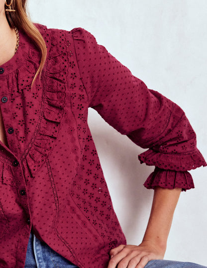 Broderie Ruffle Top-Ruby Red-3