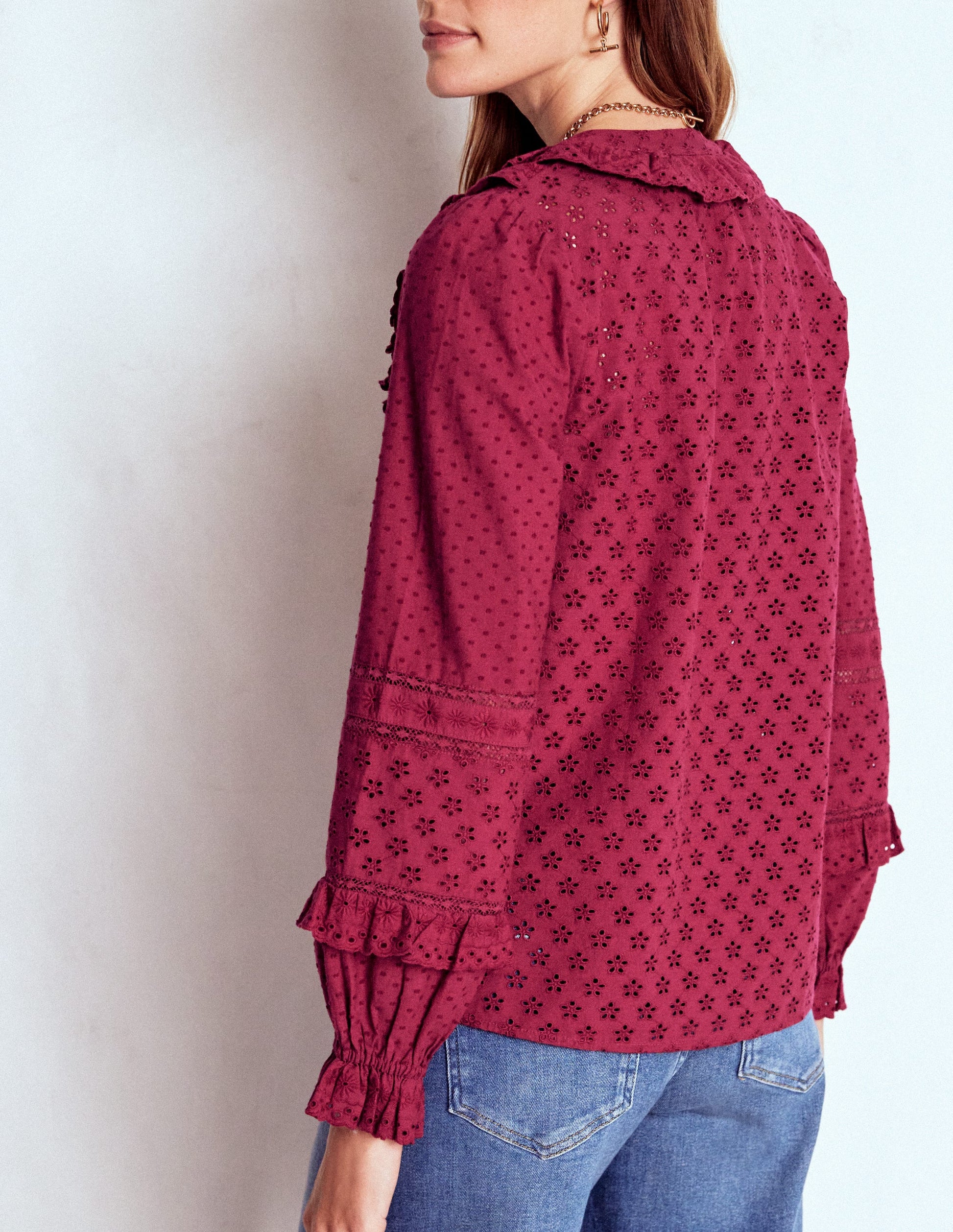 Broderie Ruffle Top-Ruby Red-4