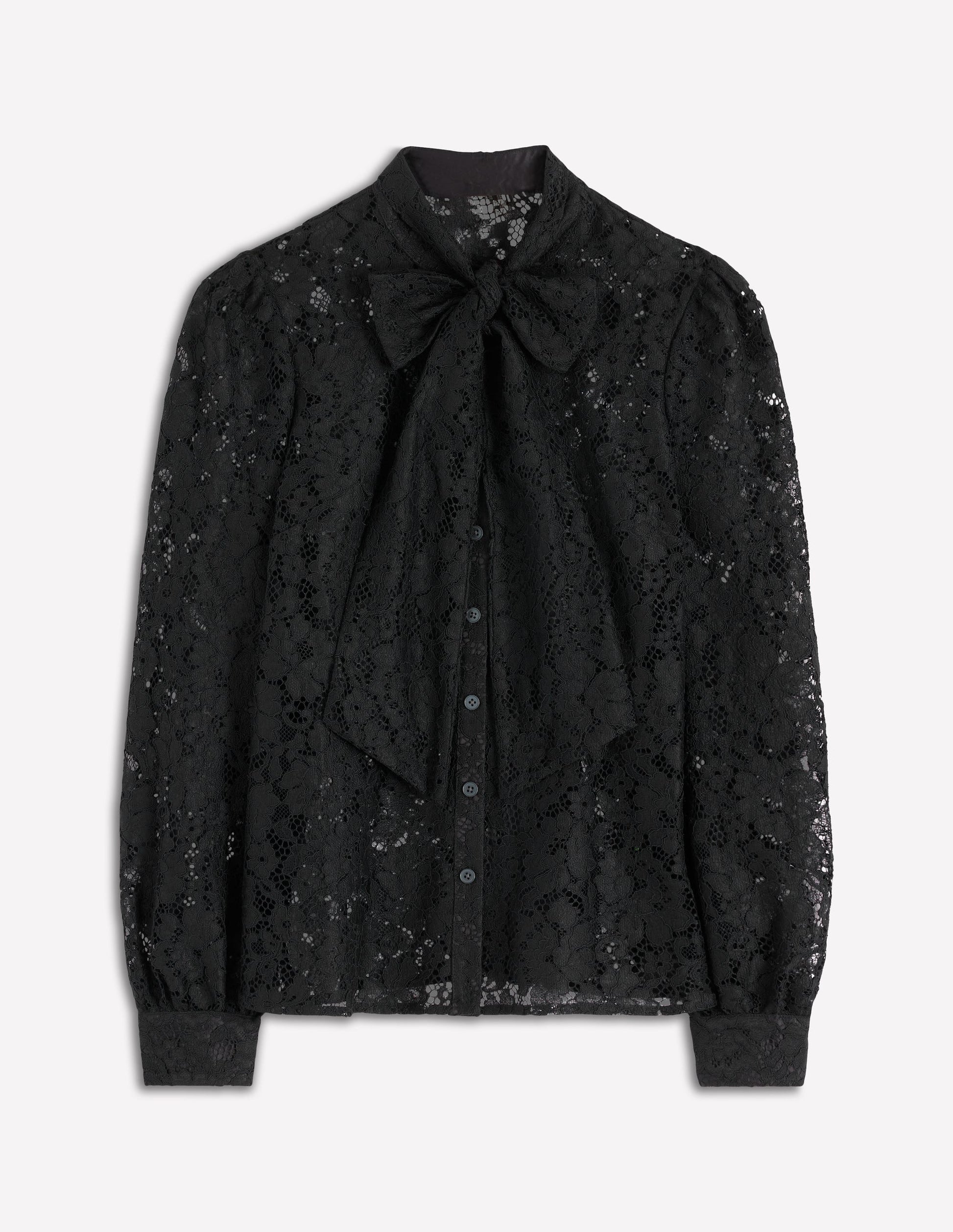 Lace Tie Neck Top-Black-6