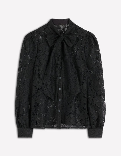 Lace Tie Neck Top-Black-6