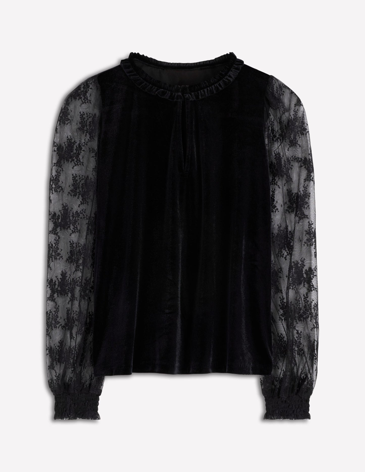 Mixed Media Puff Top-Black