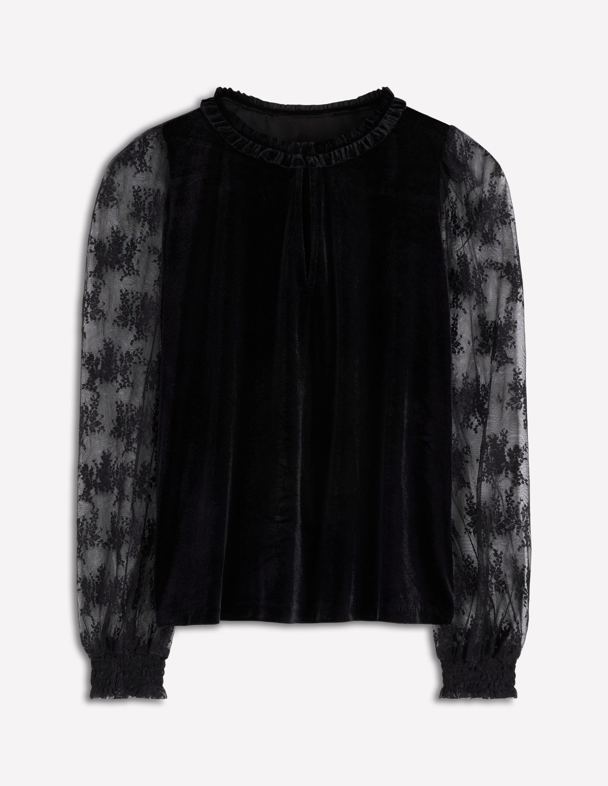 Mixed Media Puff Top-Black-6
