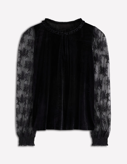 Mixed Media Puff Top-Black-6