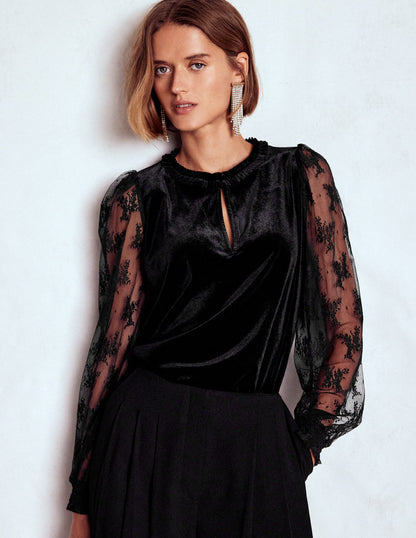 Mixed Media Puff Top-Black-4