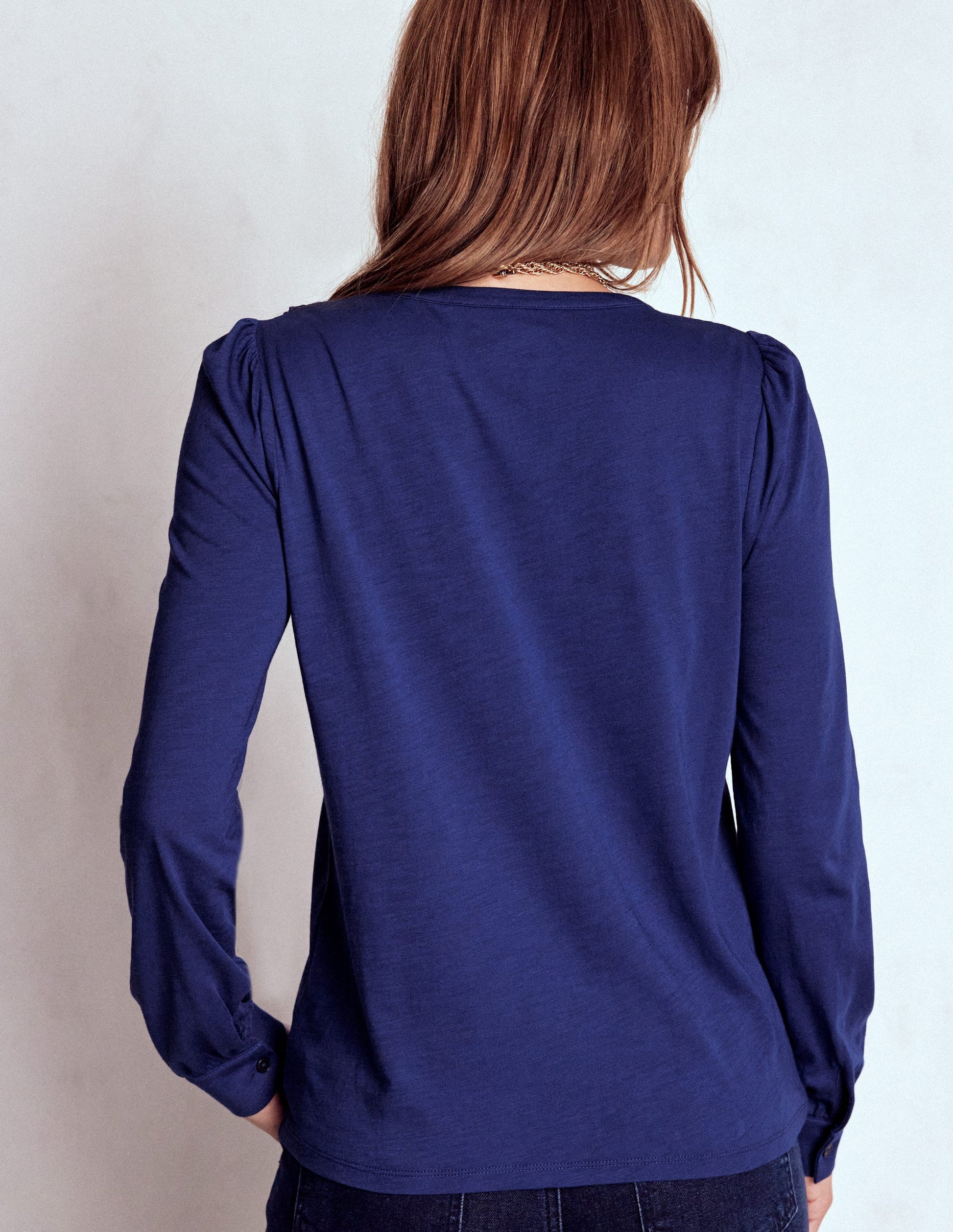Broderie Ruffle Jersey Shirt-Starboard Blue-4