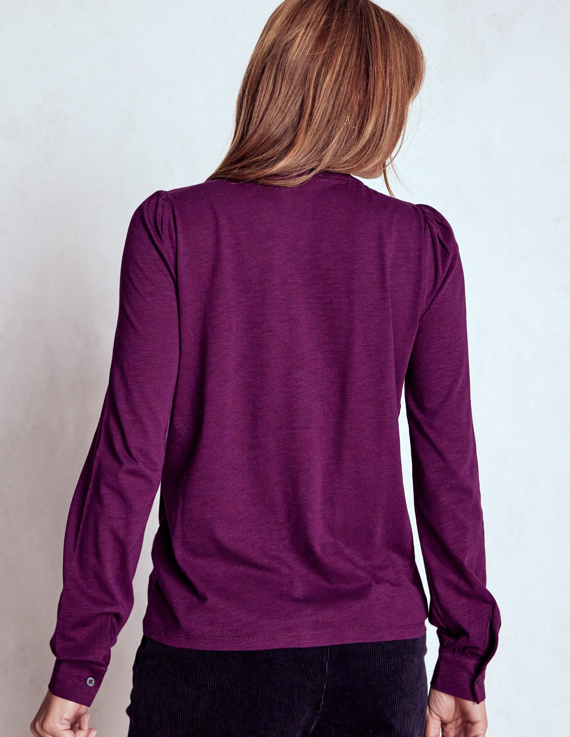Broderie Ruffle Jersey Shirt-Plum Jam-3