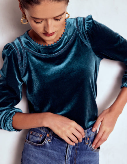 Mila Velvet Top-Midnight Ocean