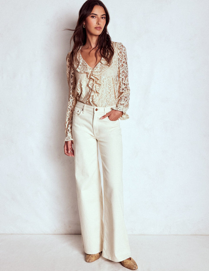 Ruffle Detail Lace Blouse-Ivory